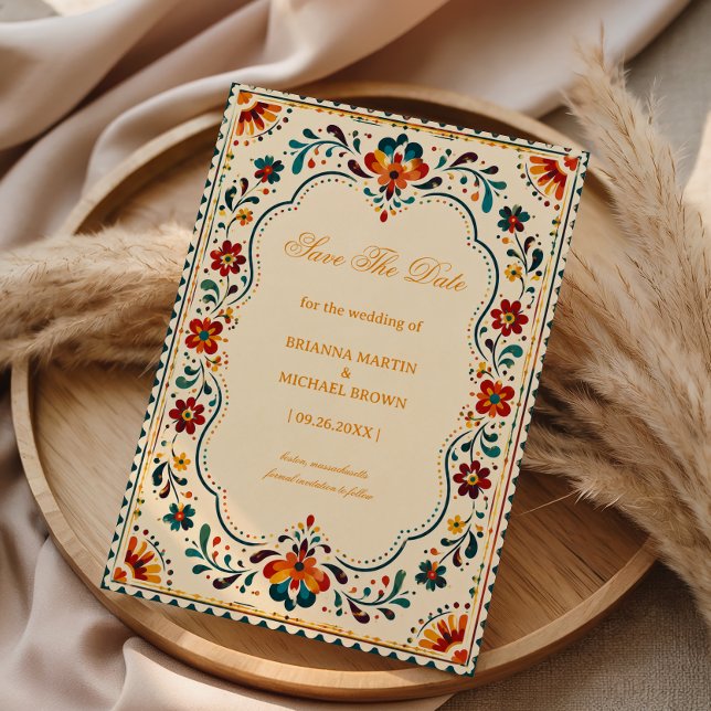 Colourful Folk Botanical Mexican Save The Date (Creator Uploaded)