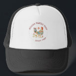Colourful Folk Chicken Family Farm Chicken Trucker Hat<br><div class="desc">Trucker hat with with a chicken illustration in the middle with a rustic font encircling it. Check our store for more matching items.</div>