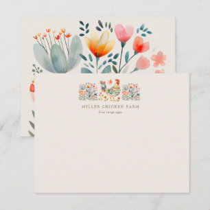 Colourful Folk Chicken Floral Card
