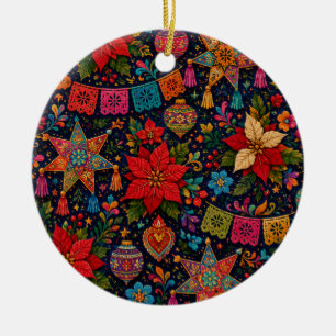 Colourful Folk Christmas Ceramic Ornament