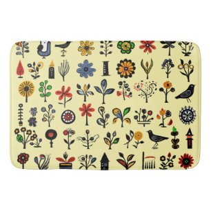 Colourful folk floral and birds bath mat