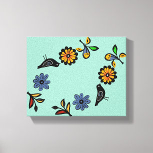 Colourful folk floral and birds canvas print