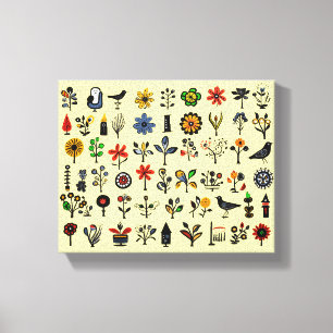 Colourful folk floral and birds canvas print
