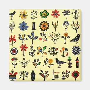 Colourful folk floral and birds magnet