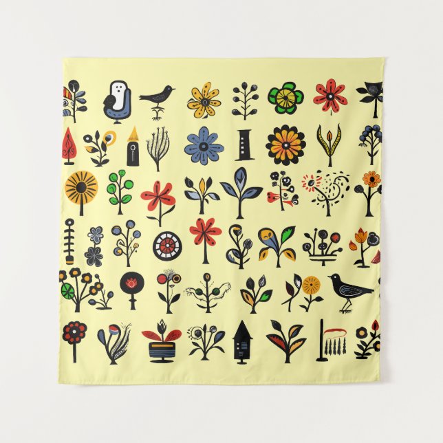 Colourful folk floral and birds tapestry (Front)