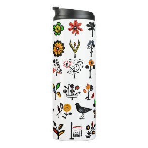 Colourful folk floral and birds thermal tumbler