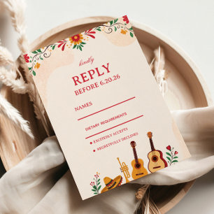 Colourful Folk Floral Elegant Mexican RSVP Card