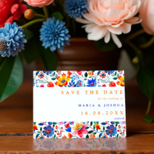 Colourful Folk Floral Fiesta QR Code Wedding Save The Date