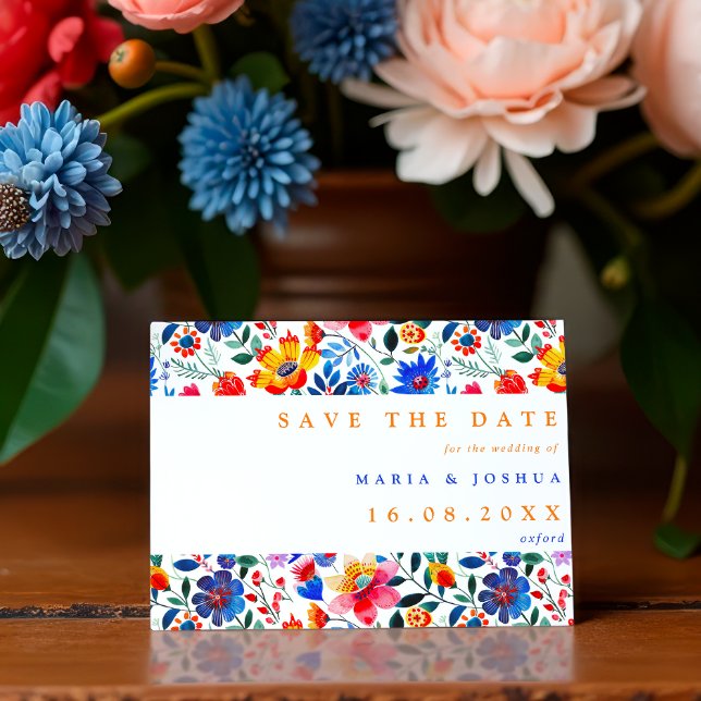 Colourful Folk Floral Fiesta QR Code Wedding Save The Date (Creator Uploaded)