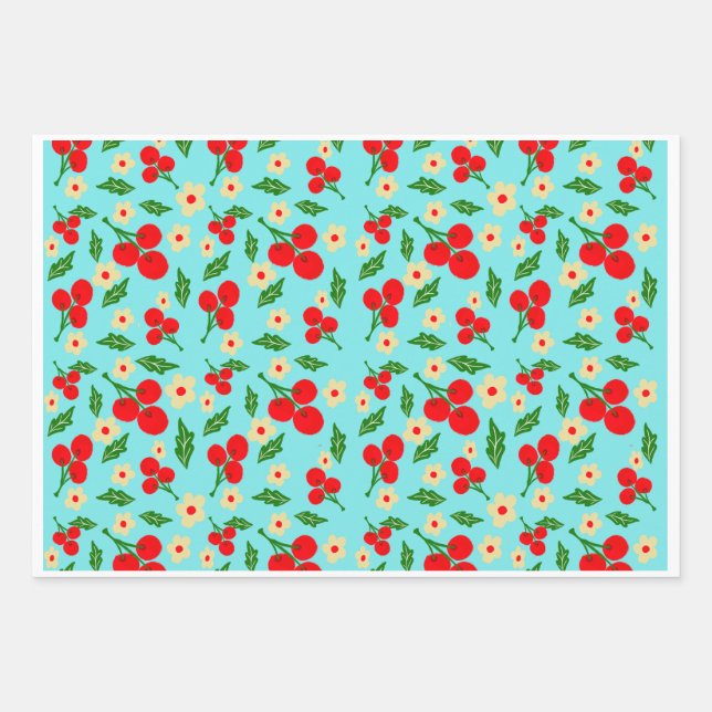 Colourful Folk Floral Pattern Wrapping Paper (Front)