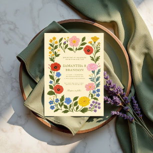 Colourful Folk Floral Wedding  Invitation