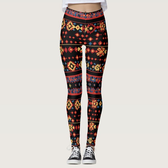 Colourful Folk Pattern Leggings (Front)