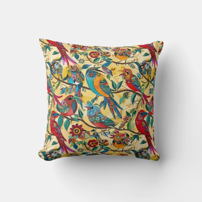 Colourful folkart birds Pillow (Front)