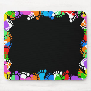 Colourful Footprints on black Mouse Pad