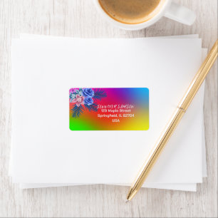 Colourful Foral Rose Boho Modern Gradient Tropical Label