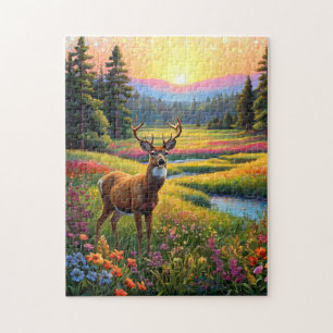 Colourful Forest Colours and Deer art Jigsaw Puzzle