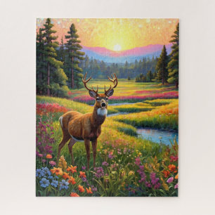 Colourful Forest Colours and Deer art Jigsaw Puzzle