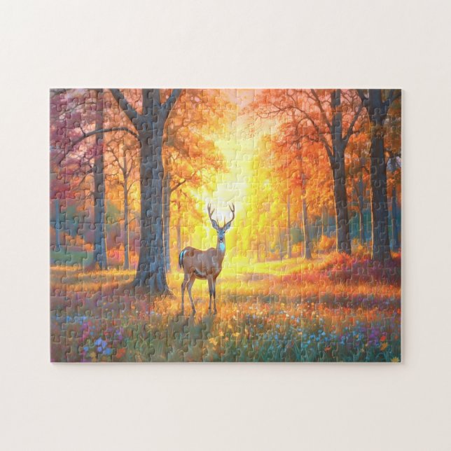 Colourful Forest Fall Colours and Deer art Jigsaw Puzzle (Horizontal)