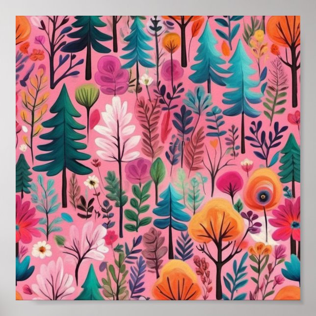 Colourful forest floral original digital painting poster (Front)