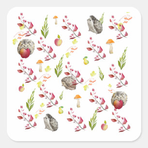 Colourful forest house pattern with bunnies Bag Square Sticker