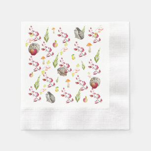 Colourful forest house pattern with bunnies, hedge napkin
