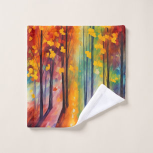 colourful forest illustration wash cloth
