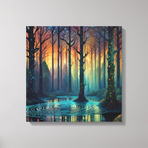 Colourful Forest Landscape Modern Digital Art Canvas Print