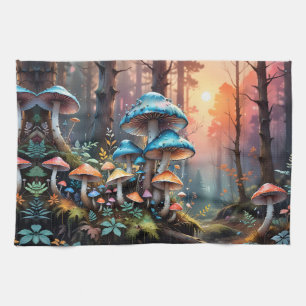 Colourful Forest Mushroom Art Kitchen Towel