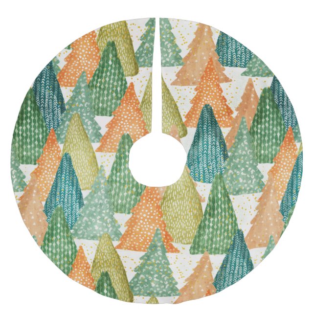 Colourful Forest of Evergreen Christmas Trees Brushed Polyester Tree Skirt (Front)