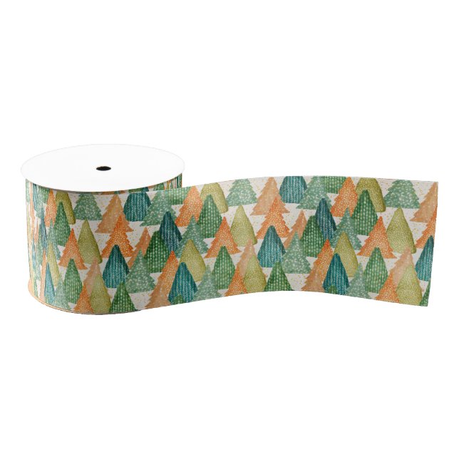 Colourful Forest of Evergreen Christmas Trees Grosgrain Ribbon (Spool)