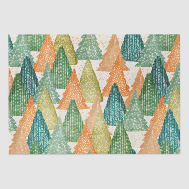 Colourful Forest of Evergreen Christmas Trees Tissue Paper (Front)
