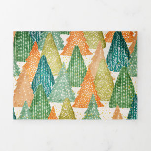 Colourful Forest of Evergreen Christmas Trees Tri-Fold Holiday Card