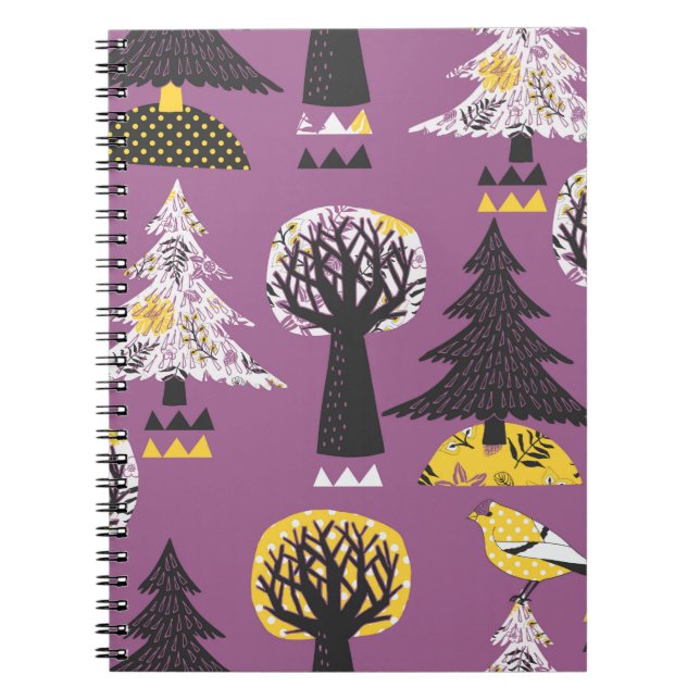 Colourful Forest With Bird Seamless Tile Notebook (Front)