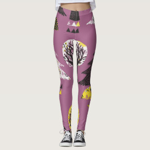 Colourful forest with birds, seamless tile. leggings