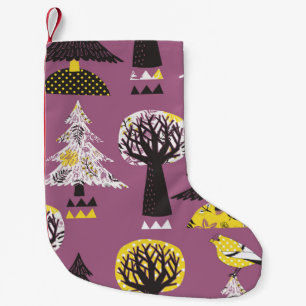 Colourful forest with birds, seamless tile. small christmas stocking