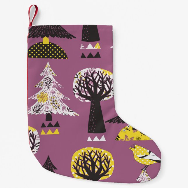 Colourful forest with birds, seamless tile. small christmas stocking (Front)
