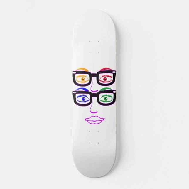 Colourful Four Eyes Glasses Skateboard Deck (Front)