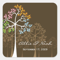 Colourful Four Seasons Trees Modern Wedding Sticke