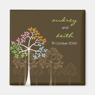 Colourful Four Seasons Trees Wedding Save The Date Magnet