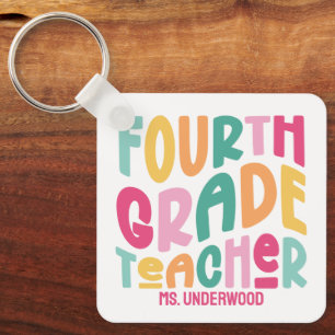 Colourful Fourth Grade Teacher Appreciation Custom Keychain
