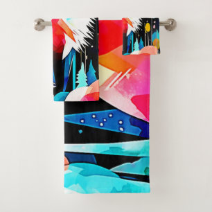 Colourful Fox Abstract Art Bath Towel Set