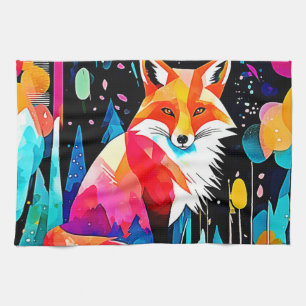 Colourful Fox Abstract Art Kitchen Towel