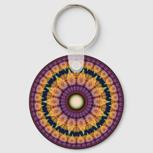 Colourful fractal orange blue mandala keychain