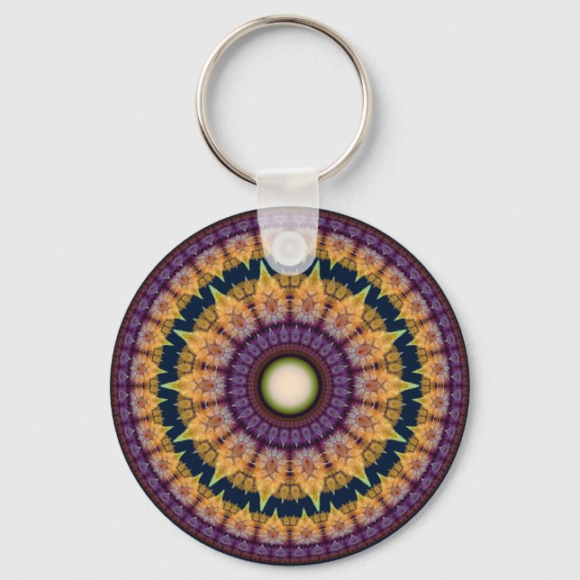 Colourful fractal orange blue mandala keychain (Front)