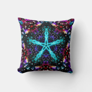 Colourful Fractal Stars Universe Mandala Star Throw Pillow