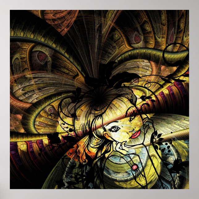 Colourful Fractal With Floral Girl Poster (Front)