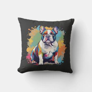 Colourful French Bulldog Art for Puppy Lovers Throw Pillow
