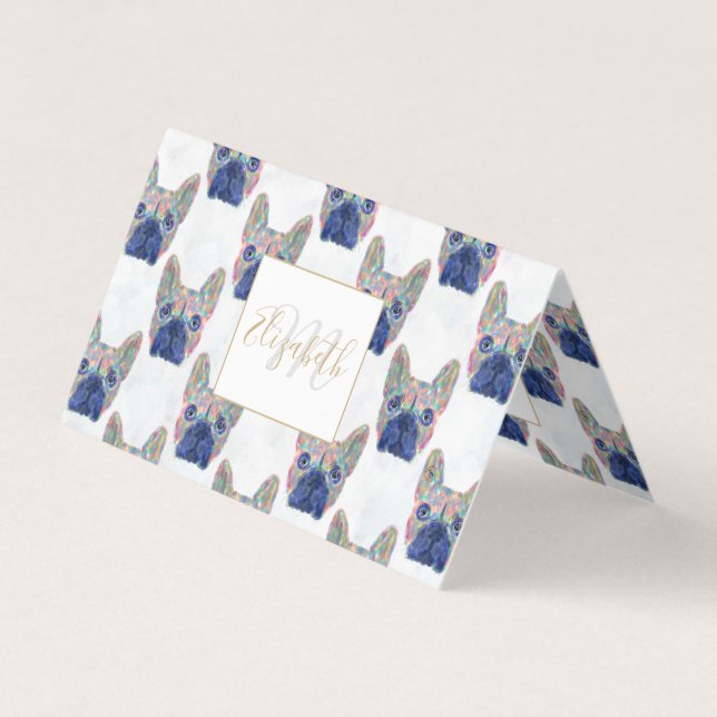 Colourful French Bulldog Brush Strokes Hand Paint Business Card (Front)