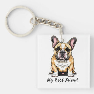 Colourful French Bulldog Portrait Keychain
