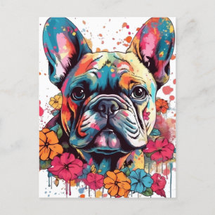 Colourful French-bulldog with flowers Postcard